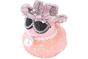 Diamond Rubber Duck, Funny Duck Car Ornament with Glasses & Pearl Necklace & Hat Dashboard Decoration for Cool Office Car Acc