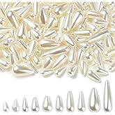 LiQunSweet 189 pcs 10 Styles Teardrop Shaped ABS Plastic Beads Imitation Pearl Shell White Drop Shaped Beads for DIY Jewelry Bracelet Necklace Crafts Bulk
