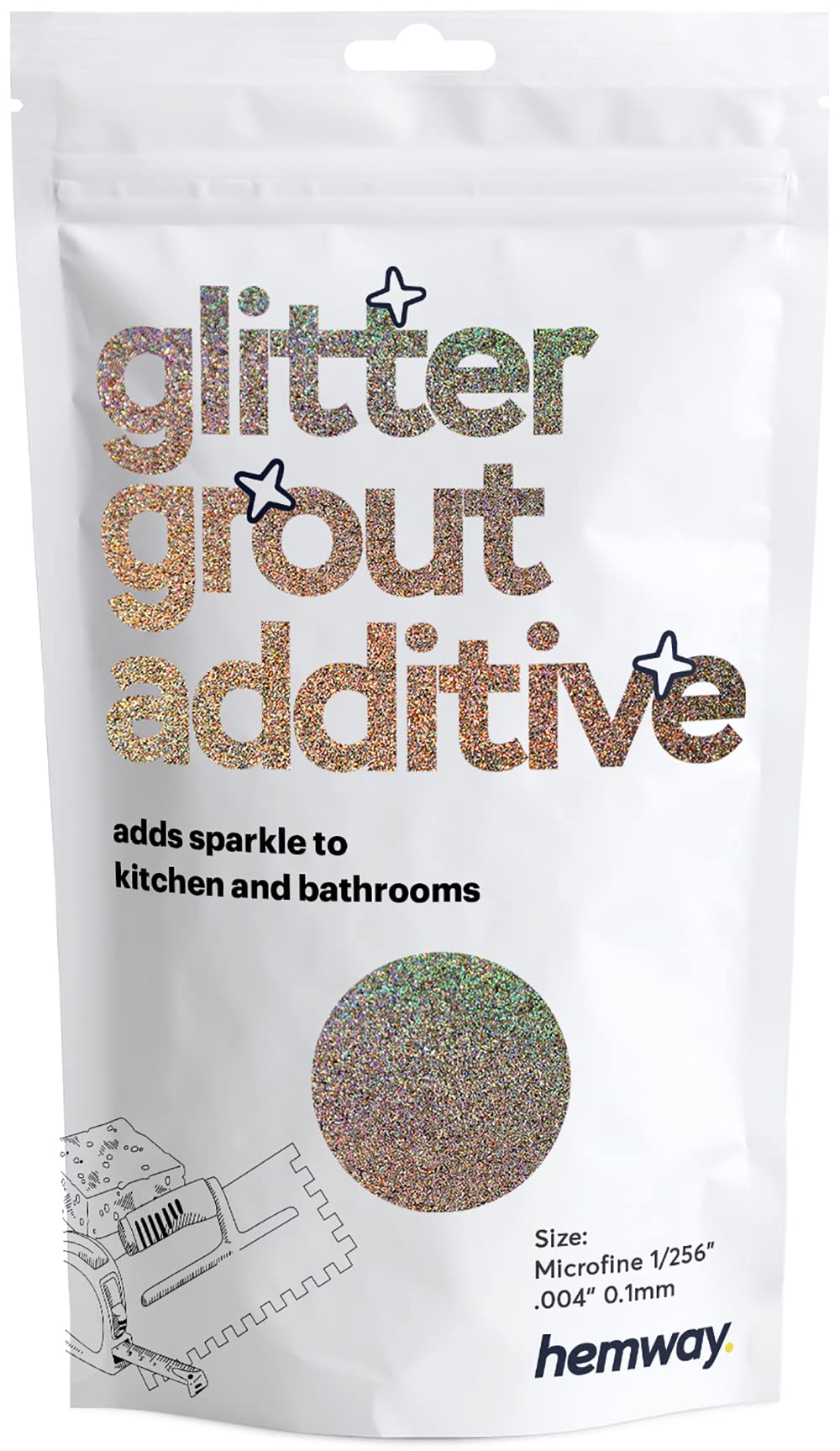 Hemway Gold Silver Holographic Glitter Grout Additive Microfine 100g Flakes for Adding Sparkle to Kitchen & Bathroom Tiles | Enhance Your Indoor Grouting Projects with a Durable Sparkly Effect — image 1