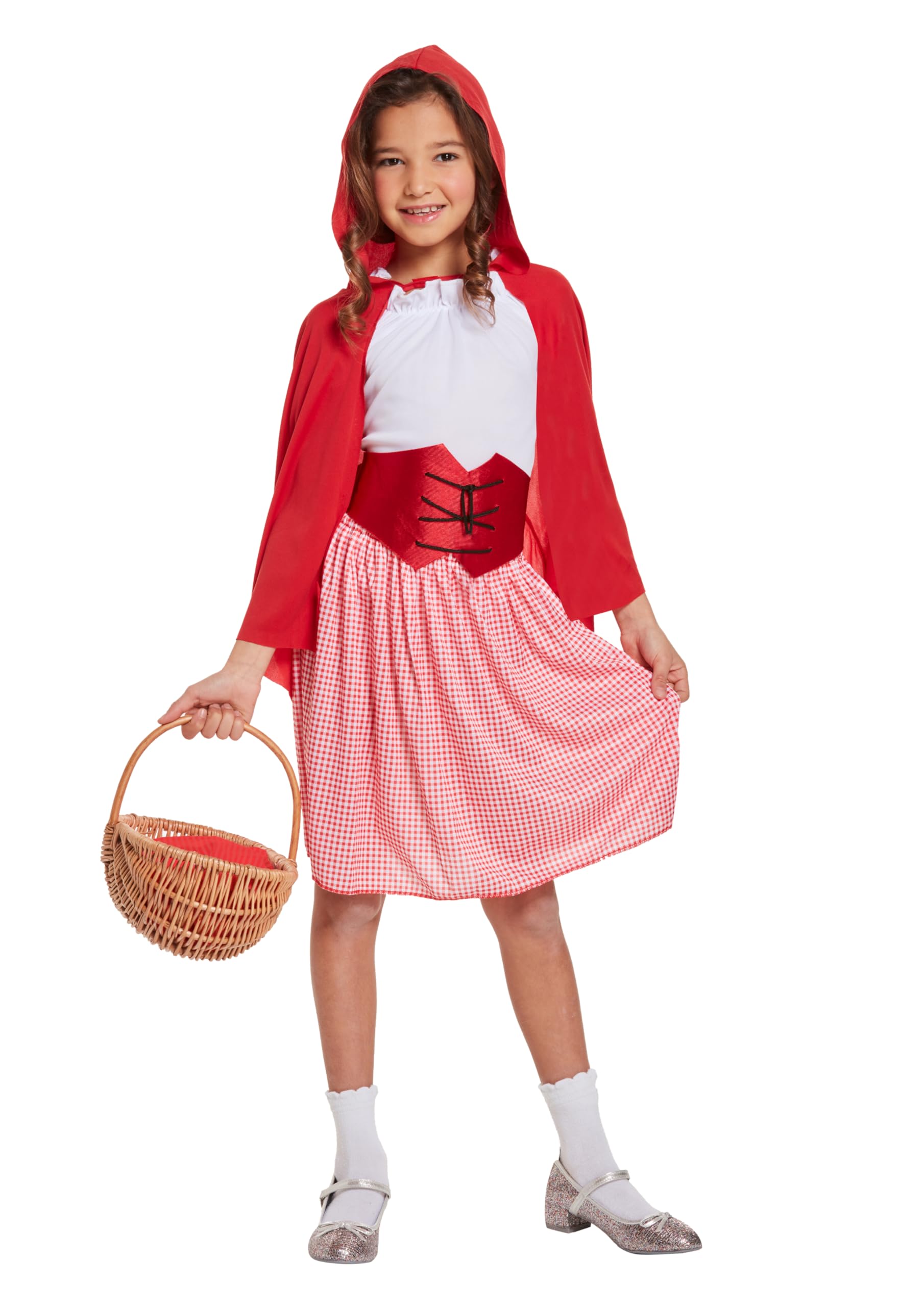 HENBRANDT Children's Red Riding Hood Costume - Fairytale Character Dress Up Outfit for Girls Halloween Party Book Week Fancy Dress Medium 7-9 Years