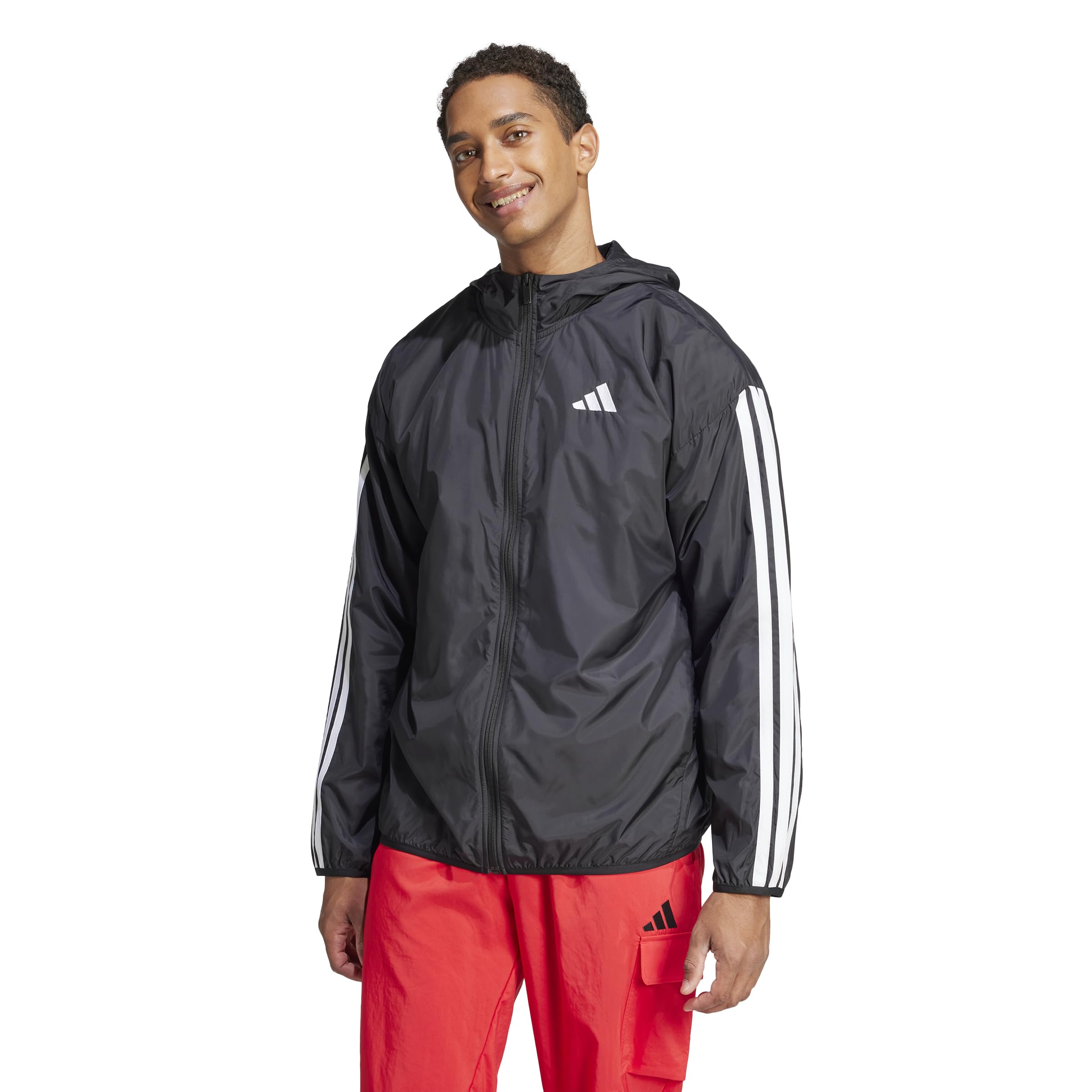 Photo 1 of adidas Men's Essentials 3-Stripes Windbreaker, Black/White xl