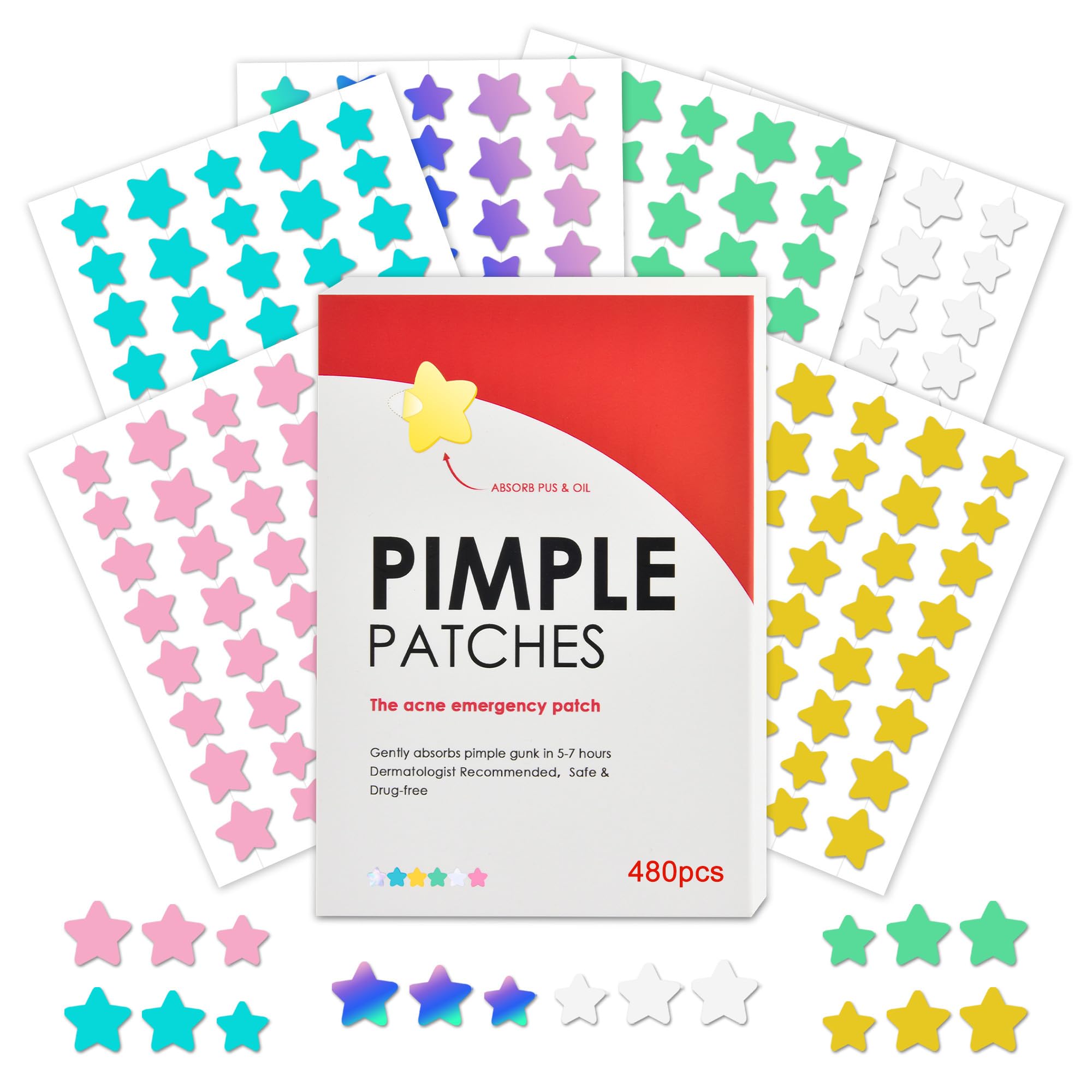 Star 480 Pimple Patches Spot Patches Acne Treatment Absorbing Cover Invisible Blemish Cover Spot Sticker for Fast Acting Skincare — image 1