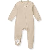 Burt's Bees Baby Boys Sleep and Play PJs, 100% Organic Cotton One-Piece Zip Front Romper Jumpsuit Pajamas