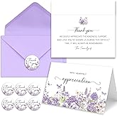 HiABNRT Funeral Thank You Cards with Envelopes, Set of 50, Purple Watercolor Butterfly Floral Design Message Inside 4x6In Sympathy Thank You Card for Funeral Bereavement
