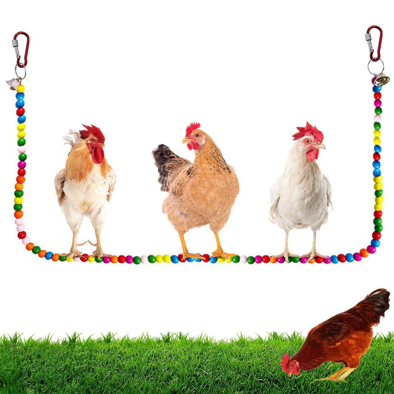 GABraden Large Chicken Swing Natural Wooden Colored Beads Rope Chicken Toy for Large Bird Parrot Hens Macaw Trainning