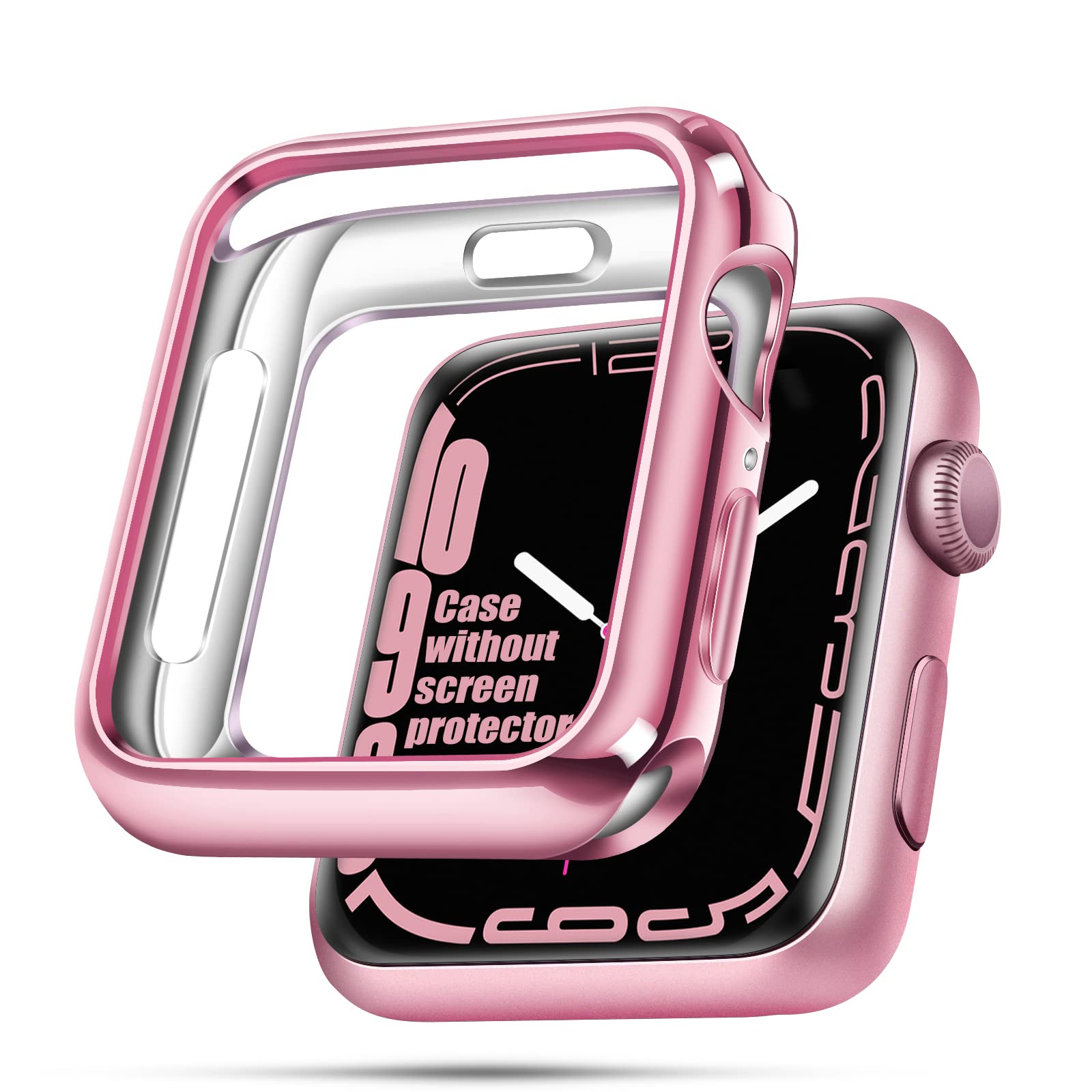 top4cus 41mm Case Soft Flexible Lightweight Anti-Scratch Overall Protective 41mm Iwatch Waterproof Cover Case Shiny Workout Shockproof Bumper Compatible with Apple Watch Series 9/8/7 - Pink