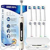 SEAGO Soft Round Electric Toothbrushes with 8 Spin Brush Heads, 5 Cleaning Modes, Rechargeable Sonic Toothbrush with Timer and Travel Case for Adults and Kids(SG-2607-Beige)