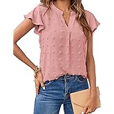 MEROKEETY Women's 2026 Spring V Neck Ruffle Short Sleeve Blouse Summer Swiss Dot Dressy Casual Flowy Shirt Tunic Top