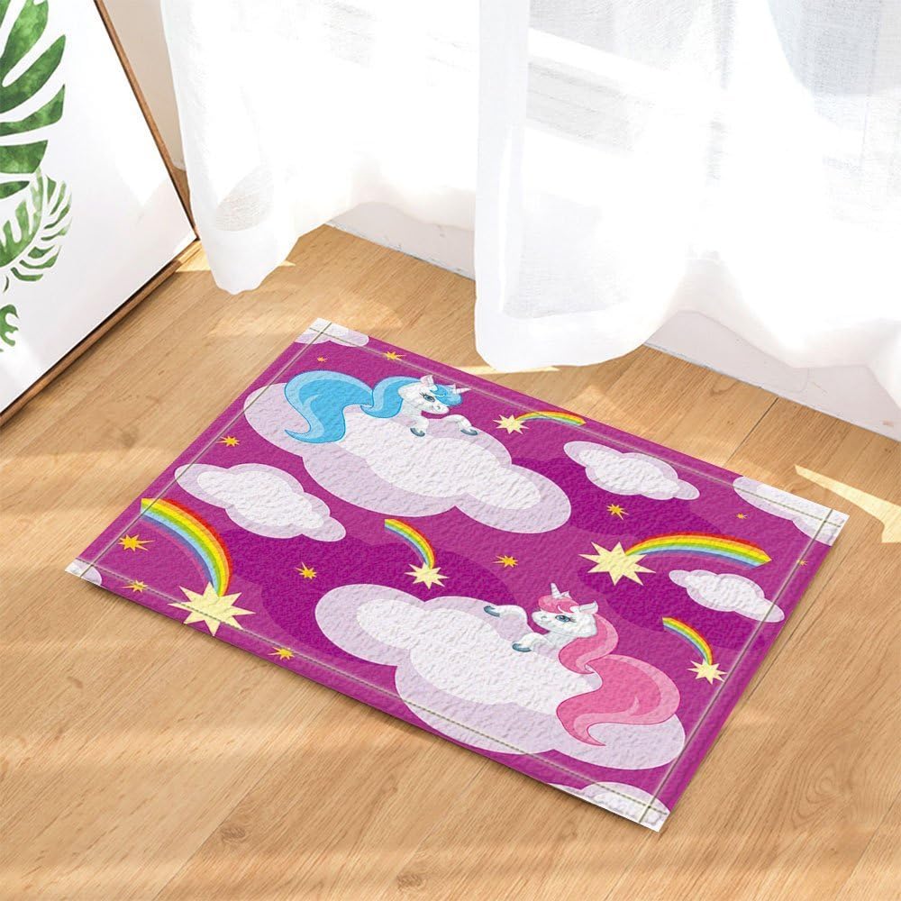 Children Decor Cute Unicorns Hiding in The Clouds with Rainbow for Kids Bath Rugs Non-Slip Doormat Floor Entryways Indoor Front Door Mat Kids Bath Mat 15.7x23.6in Bathroom Accessories