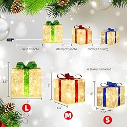 LAMPHOME 70 LED Christmas Set of 3 Lighted Gift