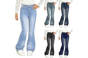 Kids Girls Elastic Waist Cool Ripped Jeans Washed Denim Wide Leg Ripped Denim Jean Age 5 to 15 Years