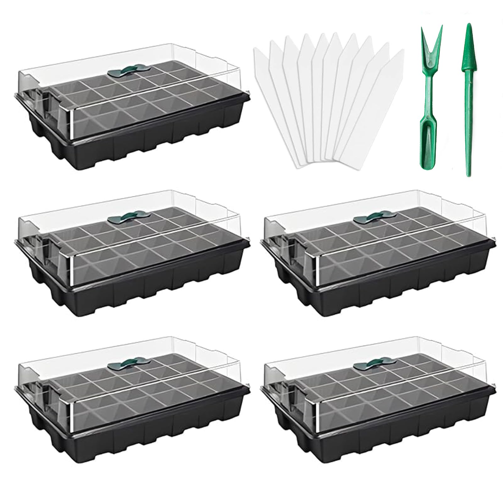 Richaa 5 Pack 120 Cells Seed Trays Propagator Seed Propagators with Lids Plastic Plant Propagation Station Windowsill Propagators Mini Indoor Greenhouses Garden