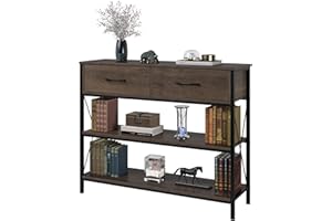 HITHOS Industrial Console Table with Drawers, Vintage Hallway Foyer Table with Storage Shelves, Narrow Long Sofa Entryway Table for Living Room, Dark Brown
