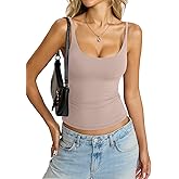 Womens Double Lined Camisole Tank Top Sexy Backless Spaghetti Strap Shirt Scoop Neck Slim Fitted Cami Y2K Going Out Top