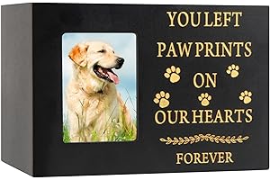 MROUEN Pet Urns for Dog or Cat Ashes, Wooden Pet Memorial Urns with Photo Frame, Pet Cremation Urns Keepsake Memory Box with Black Flannel as Lining, Loss Pet Memorial Remembrance Gift (Black)