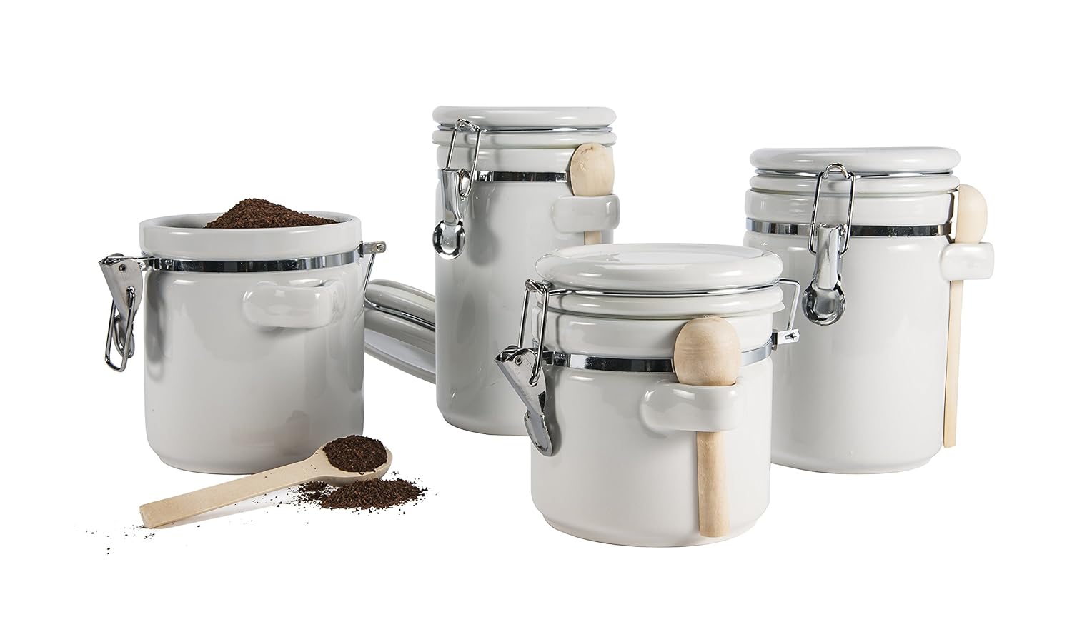 Anchor Hocking 4Piece Ceramic Canister Set with Clamp Top Lid and
