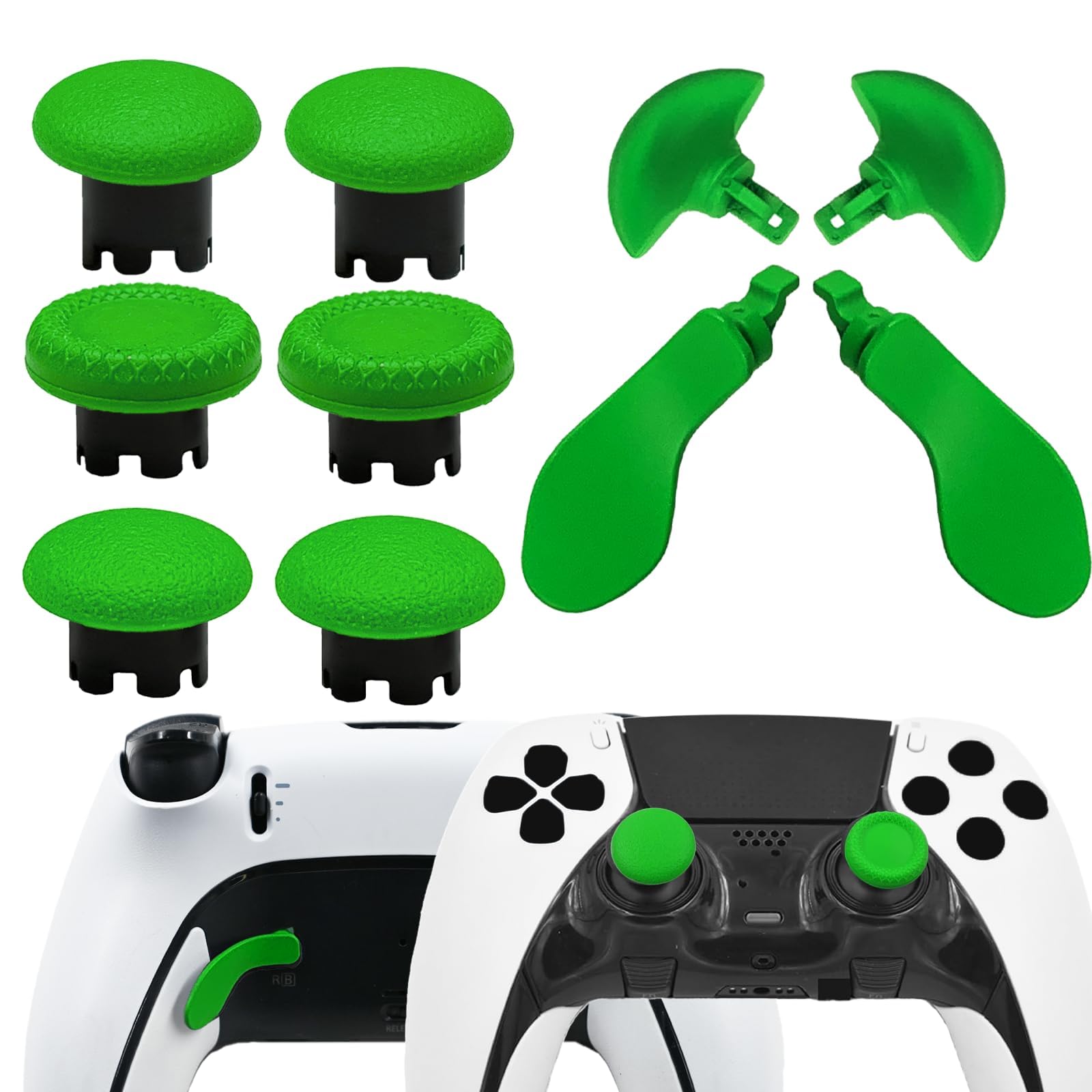 10 Pack Metal Thumbsticks Replacement for PS5 Dualsense Edge Controller,4 Metallic Back Paddles Triggers Buttons Repair Parts for PS5 Edge Controller with 6 Analog Joysticks(Green)