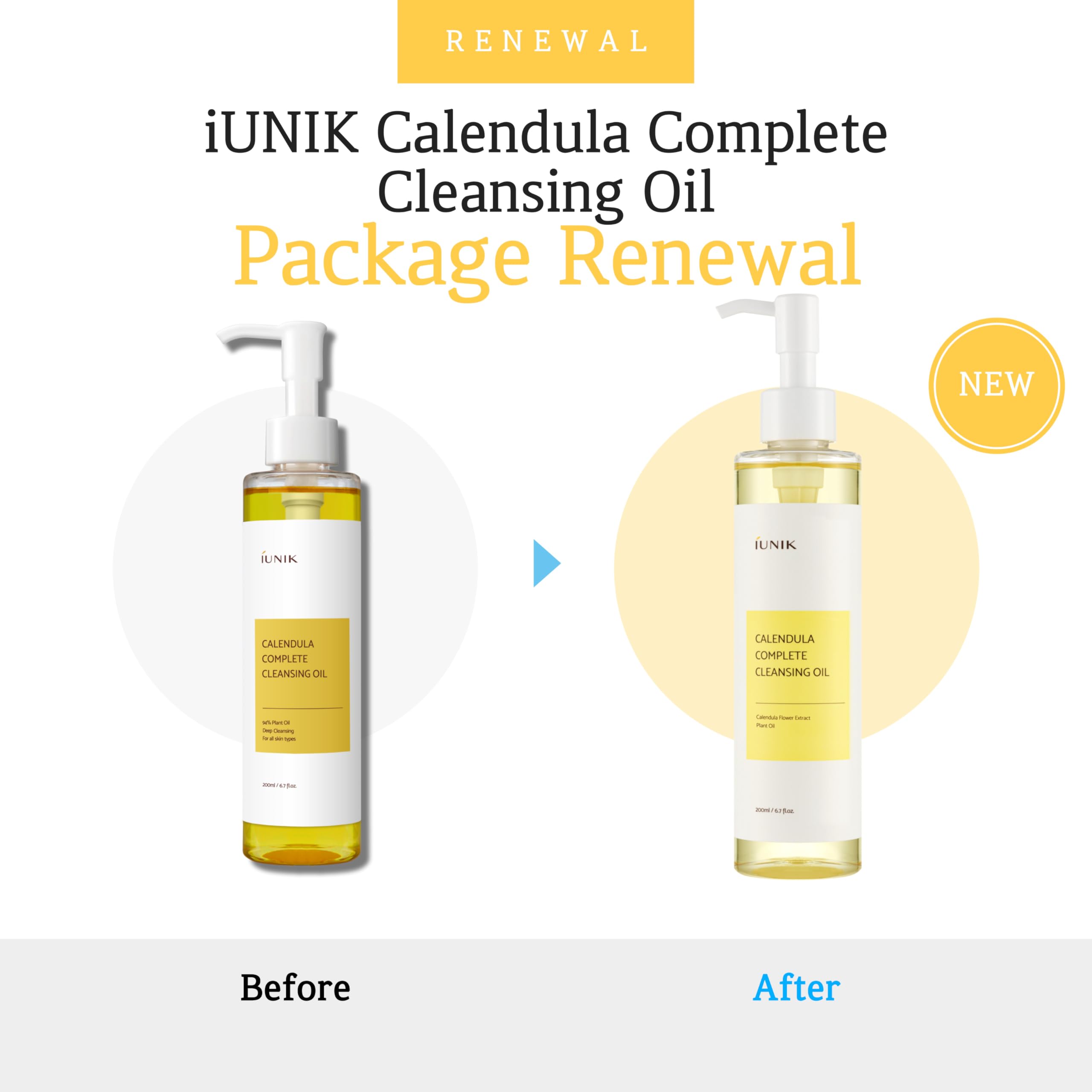 IUNIK Calendula & Jojoba Oil-Infused Vegan Cleansing Oil – Gentle Blackhead Melting & Makeup Remover Facial Cleanser w/Plant-based Oils Korean Skincare