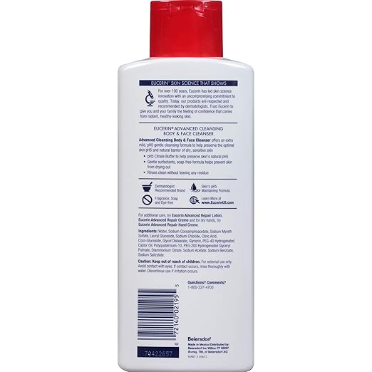 eucerin advanced cleansing body and face cleanser ingredients