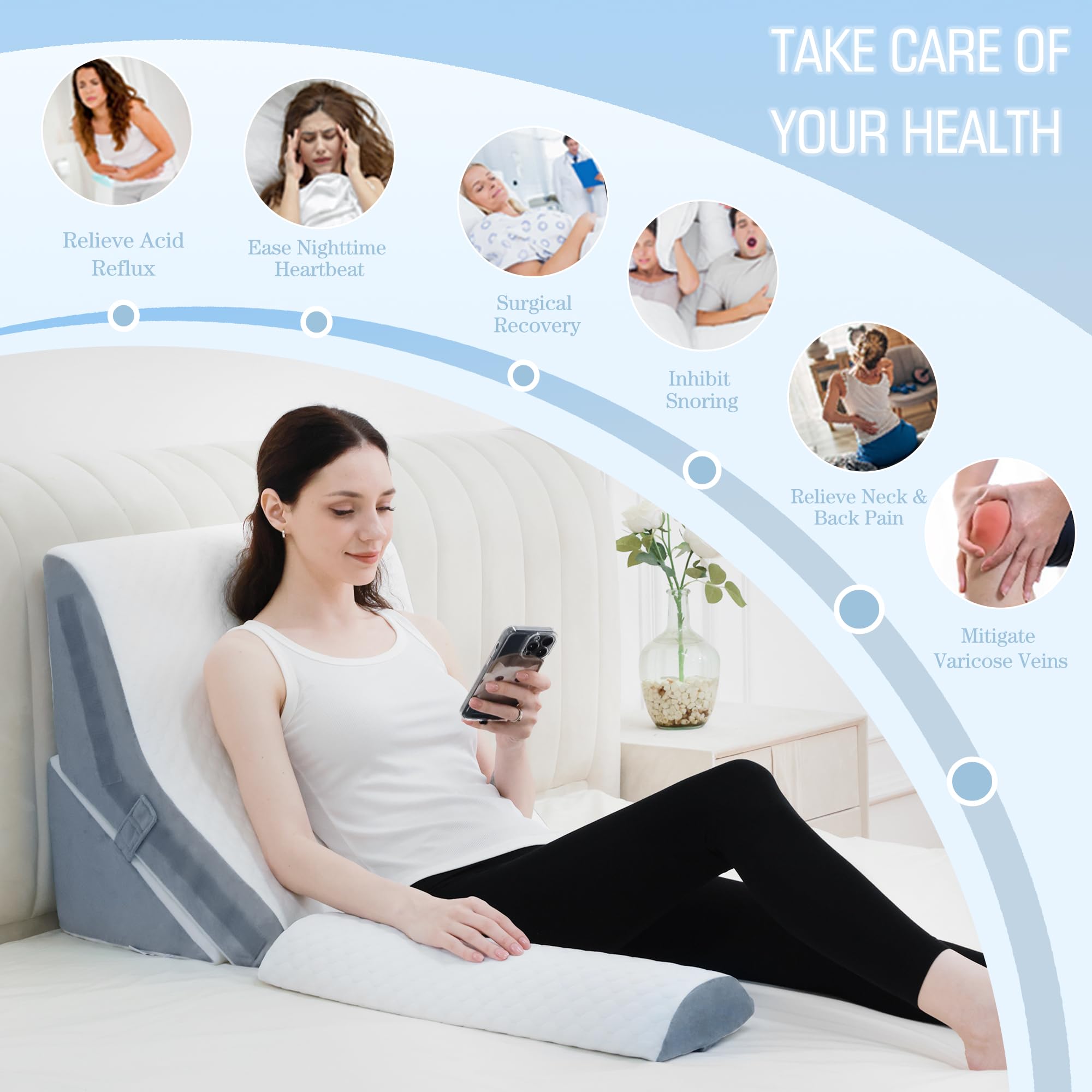 3PCS Bed Wedge Pillow for Sleeping, 20-in-1 Adjustable Memory Foam Pillow Wedge for Back Leg Pain Relief, 23