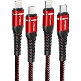 USB C to Lightning Cable [Apple MFi Certified] iPhone Charger 6FT, 2Pack | Nylon Braided Heavy Duty Fast iPhone Charging Cord for iPhone 14 13 12 11 SE X XS XR 8, iPad Pro, Air, mini, AirPods - Red