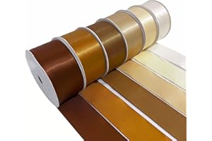 Kiran Collections-1.5-Inch x 60 Yards 6 Colors Brown Gold Satin Ribbon for Gift Wrapping, Christmas Ribbon, Solid Fabric Ribb
