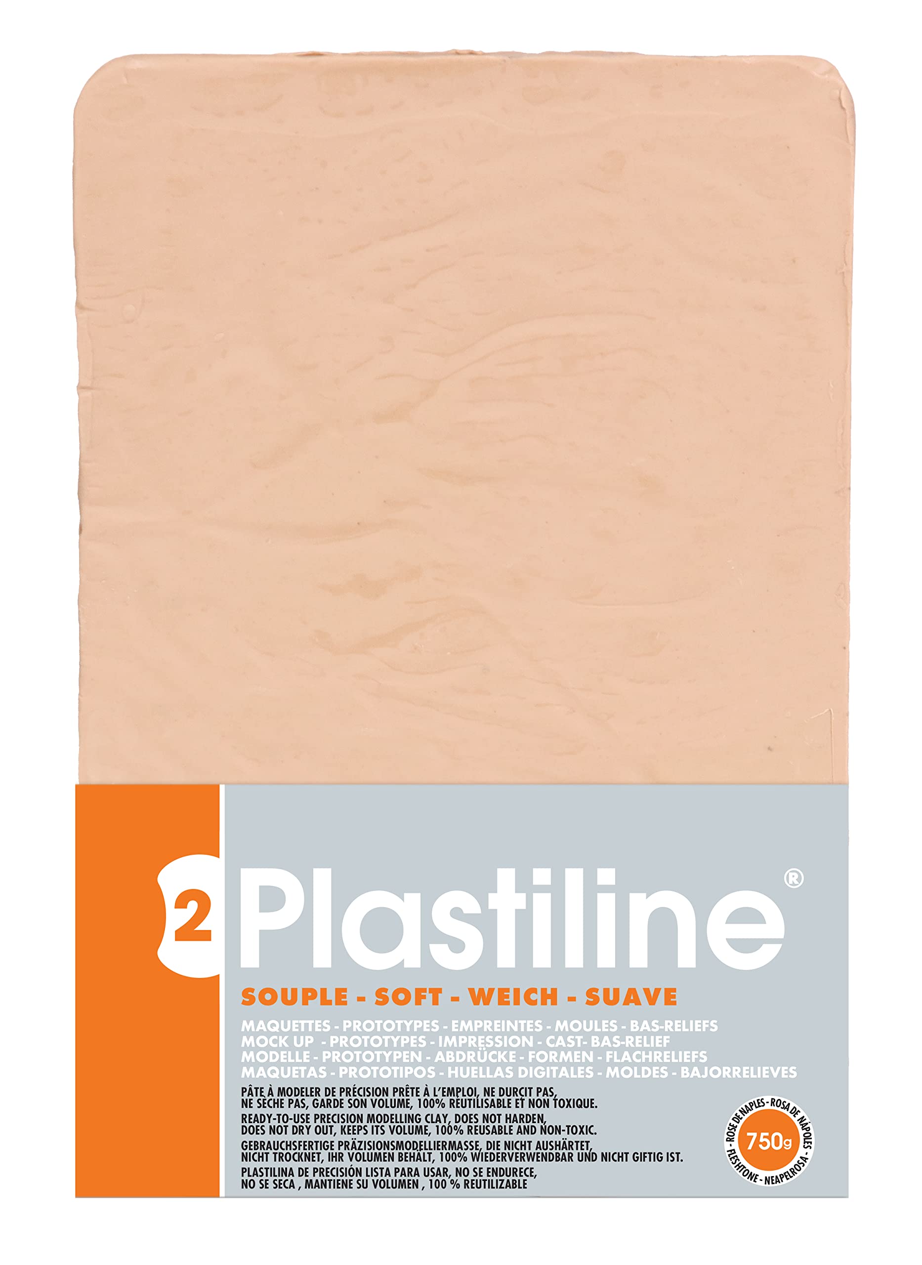 Plastiline 7250T - Plastiline sheet - Modelling Paste, High Precision - Sculpting, Moulding - Hardness 2 (soft) - 750g - Naples Pink shade. Made in France