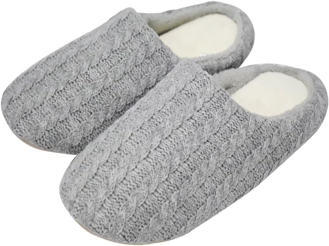 Women Men Cashmere Woolen Knit Scuff Slippers Memory Foam Fuzzy Velvet Cushion Slip-on Shoes Indoor House
