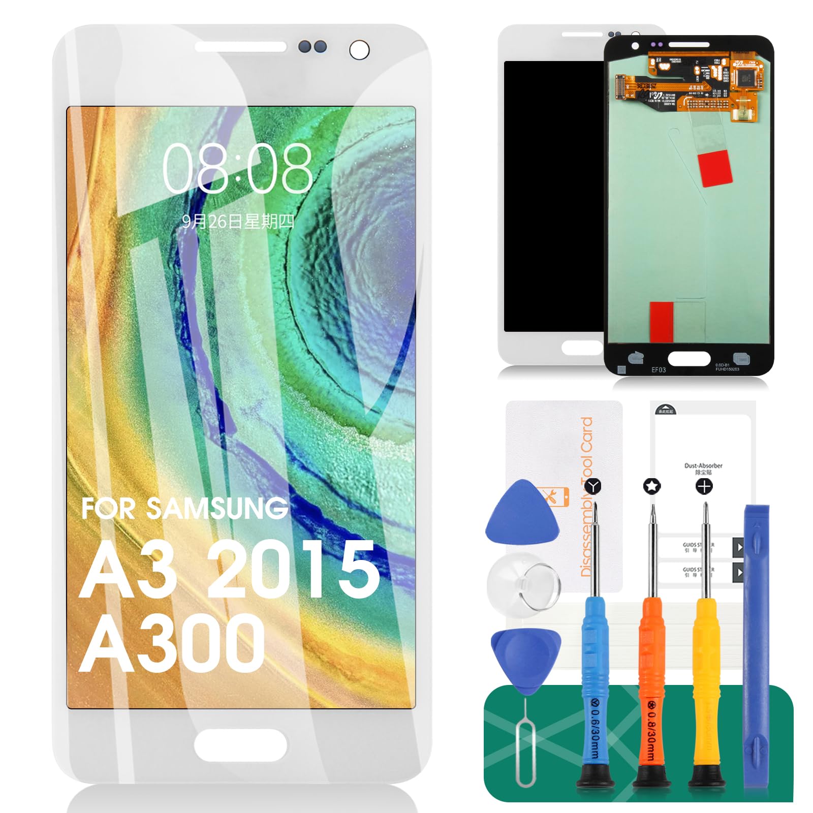 For Samsung Galaxy A3 2015 A300 LCD Screen Touch Screen Digitizer Glass Assembly Replacement for Galaxy A3(2015)A300F A300F/DS A300H/DS A300H A300M/DS A300M Display AMOLED Parts (Not Original Amoled)