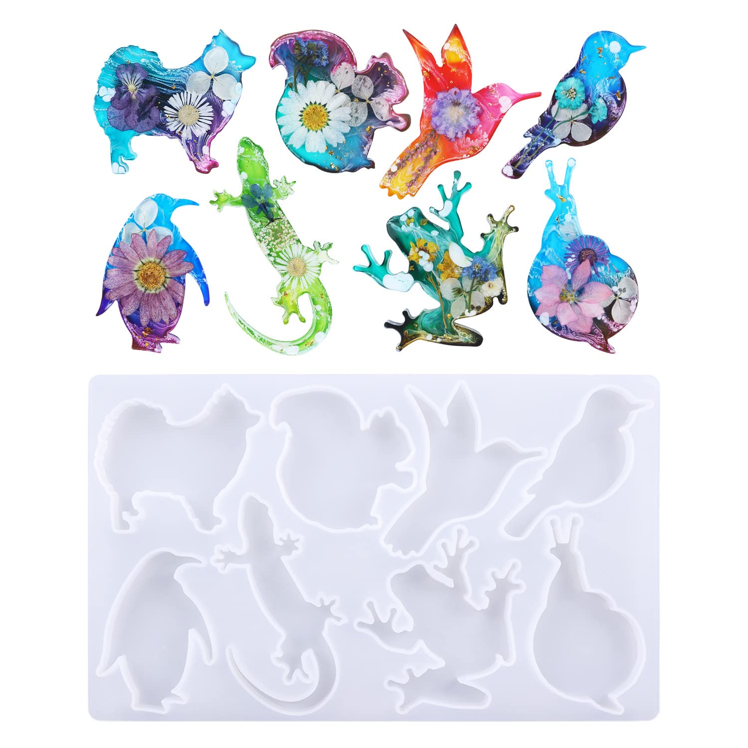 KAKOLOPT Silicone Animal Resin Mold Gecko Mould Lizard Hummingbird Dog Frog Snail Shaped Mould Epoxy Casting Molds for Wall Décor Room Garden,Summer 3D Resin Mould DIY Making Handmade Home