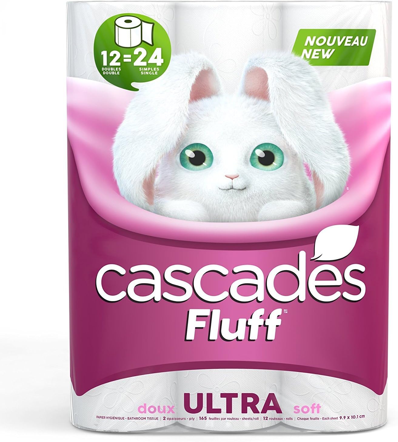 Cascades Fluff Ultra Toilet Paper, 2ply, 165 Sheets per Roll 12