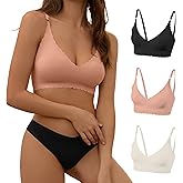 DEANGELMON V Neck Bra Padded Seamless Adjustable Straps Bralettes Everyday Basic Sleeping Bras Multiple Pack