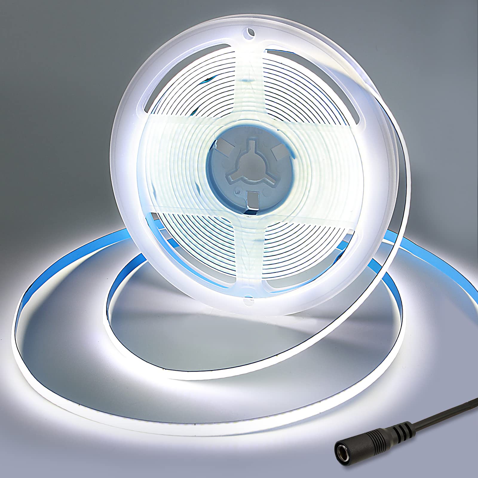 RYE 2M DC12V COB LED Strip Light,Pure White 6000K,320 LEDs/M,0.5~5M Rope/Tape Light DIY as TV Backlight,Kitchen Under Counter/Cabinet/Wardrobe/Cupboard/Stairs Step Light,Power Supply Excluded.