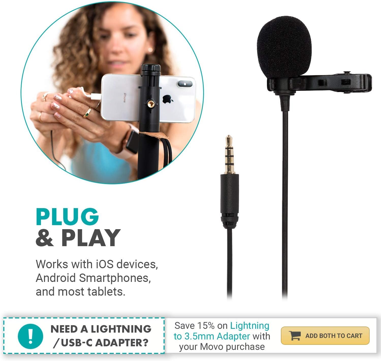 Movo PM10 Lavalier Microphone and Lapel Microphone for iPhone, iPad, Android, and Other Smartphones - Easy Clip on Microphone Perfect for Recording a Podcast, Vlog, Interview, YouTube: Musical Instruments