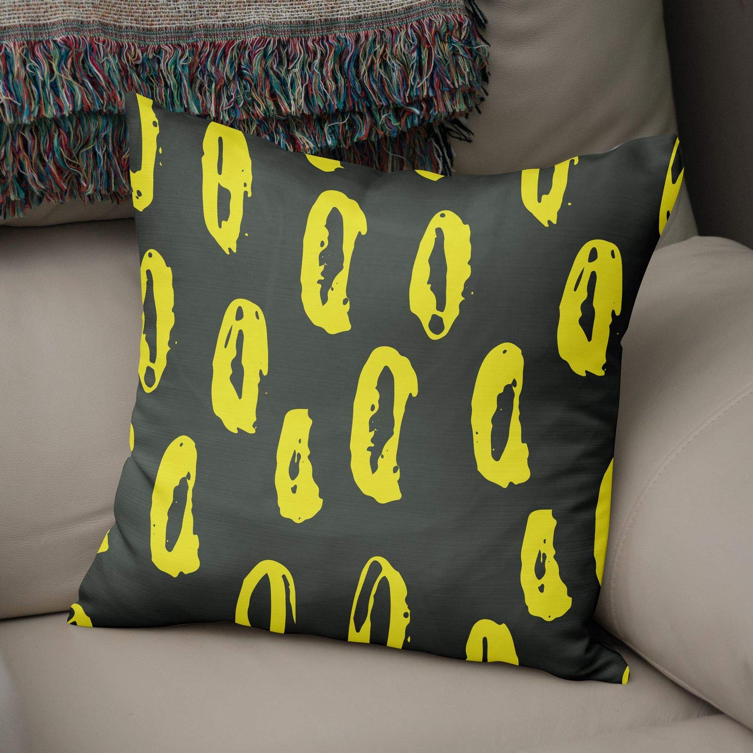 Bonamaison Decorative Cushion Cover Neon Yellow & Fume, Throw Pillow Covers, Home Decorative Pillowcases for Livingroom, Sofa, Bedroom, Size: 50x50 Cm - Designed and Manufactured in Turkey
