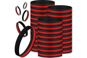 Wavwavw 50 Pack Thin Red Line Rubber Wristband Silicone Bracelet for Firefighter Awareness Support