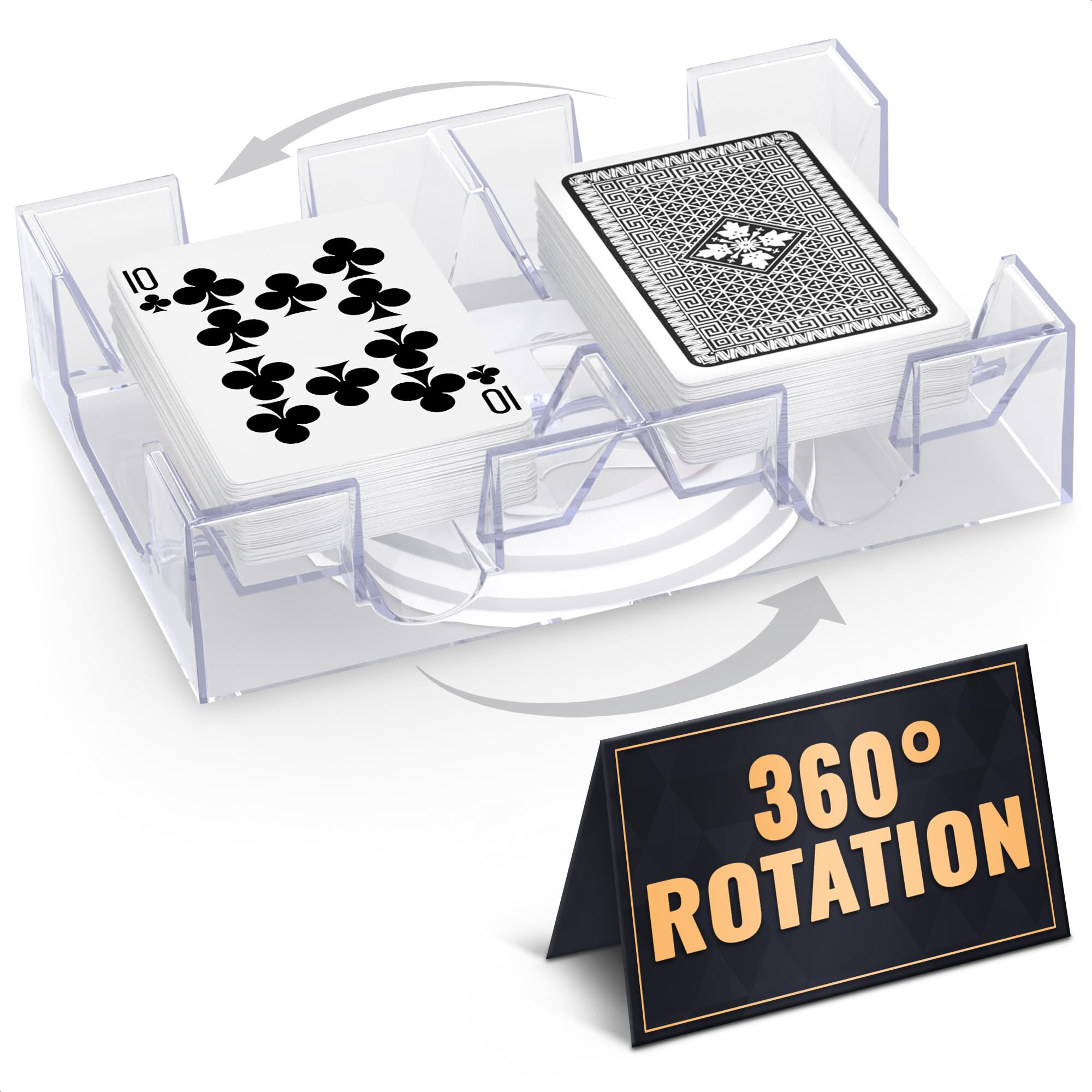 Photo 1 of Playing Cards Holder Rotating 360° – Compact Plastic Playing Card Tray for Easy Access for 2 Decks | Organizes Multiple Decks for Canasta, Poker and More | Lightweight, Durable with Smooth Rotation