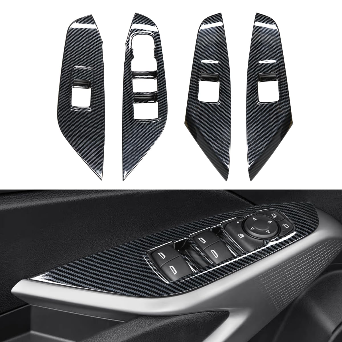 Photo 1 of INTGET 4pcs Window Switch Panel Covers for 2024 2025 Chevy Trax Accessories Carbon Fiber Window Control Switch Cover Door Switch Panel for Chevrolet Trax (Carbon Fiber, Window Switch Panel Cover)