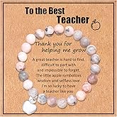 HOHOTANG Teacher Appreciation Gifts for Women, Teacher Stretch Bracelet with Apple Charm, Natural Stone Beads Teacher Bracelets, Teachers Day Birthday Retirement Appreciation Gifts