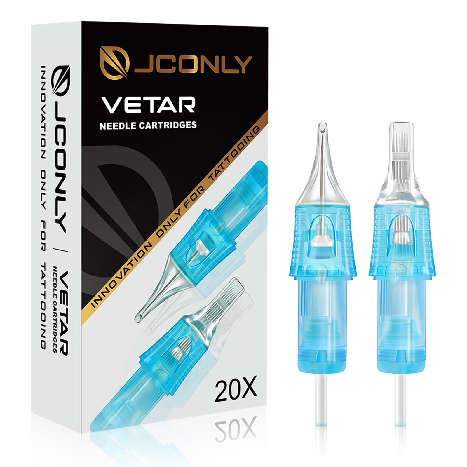 JCONLY VETAR Tattoo Needles 0603RLL, 20pcs Tattoo Cartridges Needles Disposable 0.2mm Standard 3 Round Liner Cartridges for Rotary Machine Pen