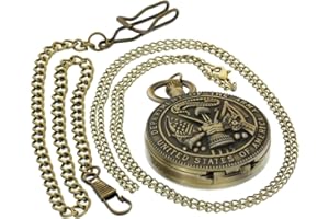 FOBTIME Bronze Vintage Brass Antique Case Pocket Watch Fob Watch for Men Women with 1 PC Necklace Chain 1 PC Clip Key Rib Chain