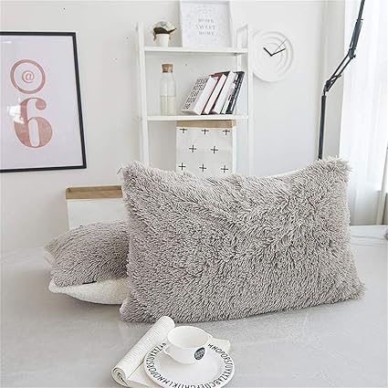 Moowoo Fluffy Pillowcase Standard Size Set Of 2 Faux Fur Pillow