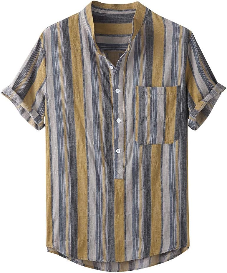 Shirts for Mens Vintage Casual Comfy Button Hawaii Plaid Print Beach Short Sleeve Top Blouse