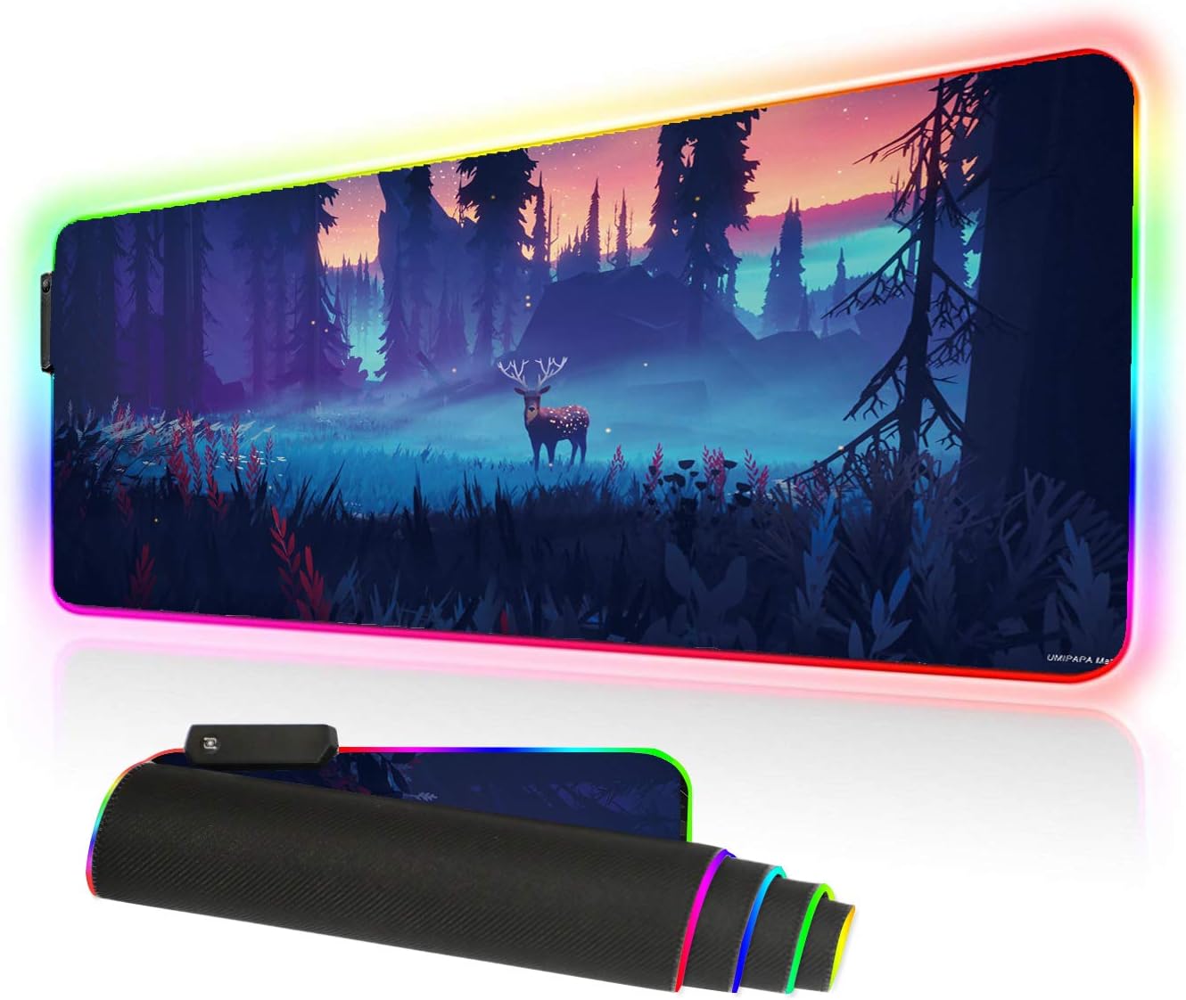 RGB Gaming Mouse Pad Extended Soft Computer Keyboard Mat, Waterproof Keyboard Mouse pad Large Size(31.49" x 11.81" x 0.15") Non-Slip Rubber Base for Gaming, Office Work (80x30 Deer)