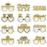 KALOR 12 Pieces Gold Happy New Year Eyeglasses, 2026 NYE Photo Booth Props Paper Glasses, Glitter New Years Eve Party Novelty Eyeglasses for NYE Decorations