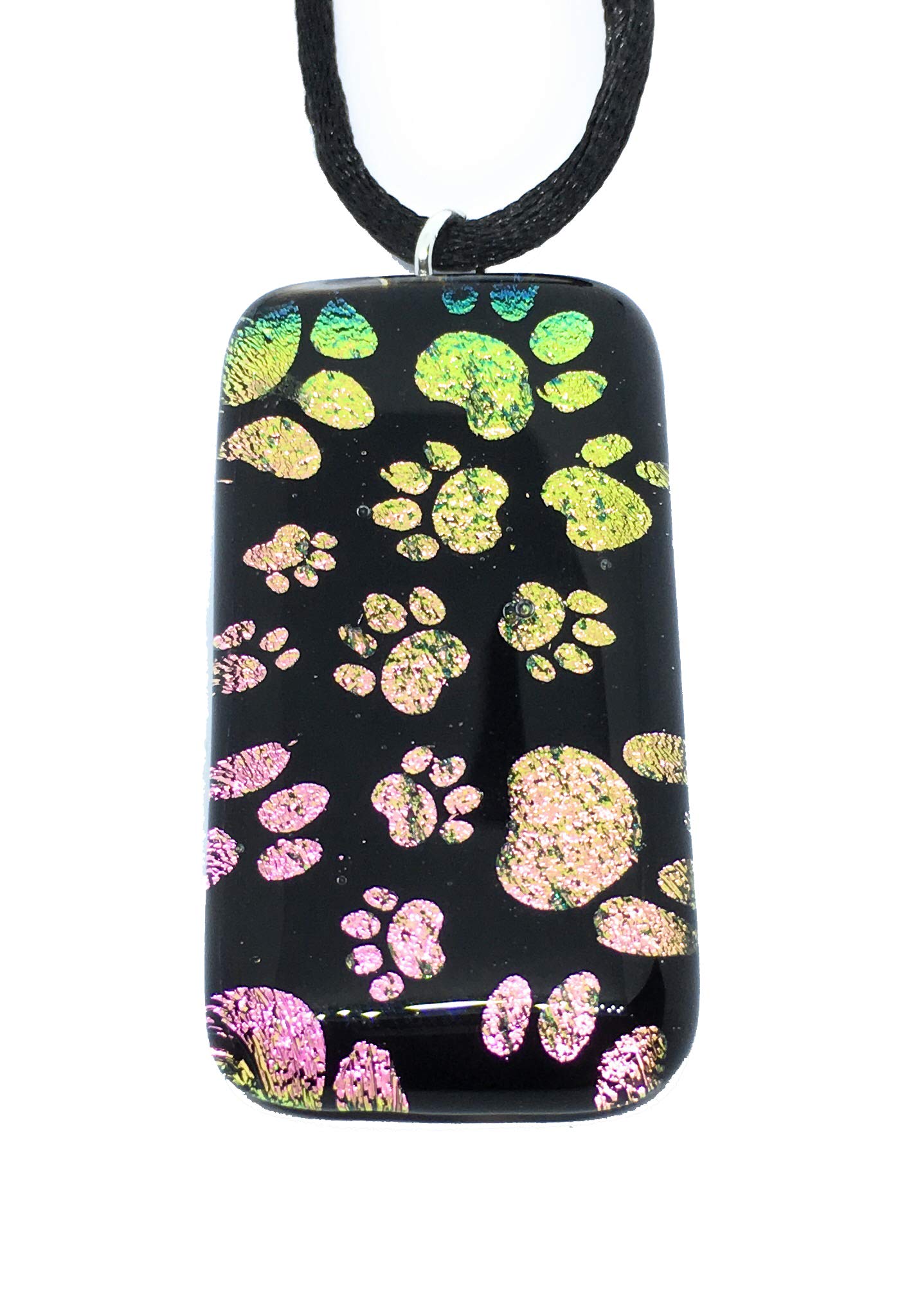 Paw Print Pendant, Dog Paw Print Pendant, Cat Paw Print Pendant, Dog Paw Print Necklace, Cat Paw Print Necklace, Glass Pendant, Dichroic Glass Pendant, Handmade Glass Pendant, Heart Pendant