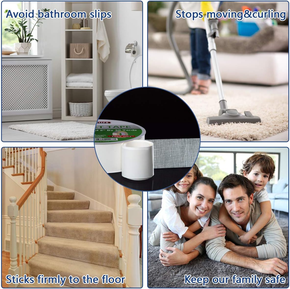 YYXLIFE Double Sided Carpet Tape for Area Rugs Carpet Adhesive Rug Gripper Removable Multi-Purpose Rug Tape Cloth for Hardwood Floors, Outdoor Rugs, Carpets.Heavy Duty Sticky Tape, 2Inch x 10 Yards, White - - 