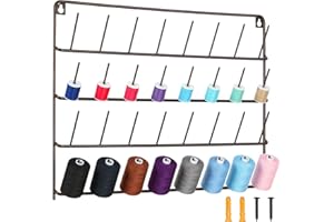 HAITRAL HAITARL 32-Spool Sewing Thread Rack, Wall-Mounted Metal Sewing Thread Holder with Hanging Tools, Metal Rack for Organize Sewing Thread, Embroidery-Suitable for Large Thread, Brown