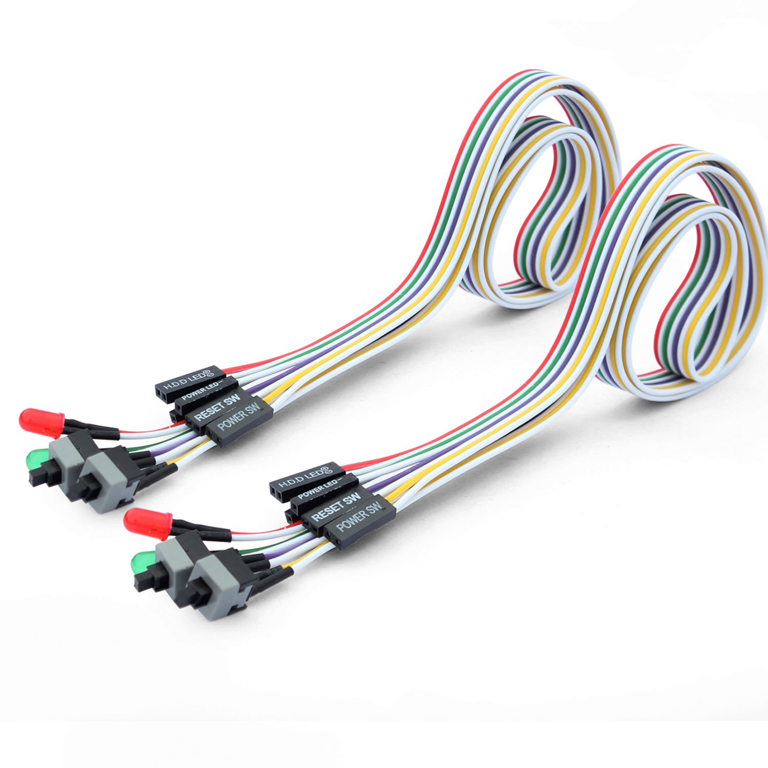 Ytian PC Reset Switch Cable, 2 Pcs HDD LED Cable with Power LED, Reset Switch and Power Switch, 68cm, Clear Labels for Easy Installation