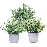 FGSAEOR Mini Potted Fake Plants, Small Artificial Greenery Realistic Plants Topiaries, Low Maintenance, for Home Office Shelf Desk Farmhouse Room Coffee Table Decor (3-Pack) (Grey (Round Pot))